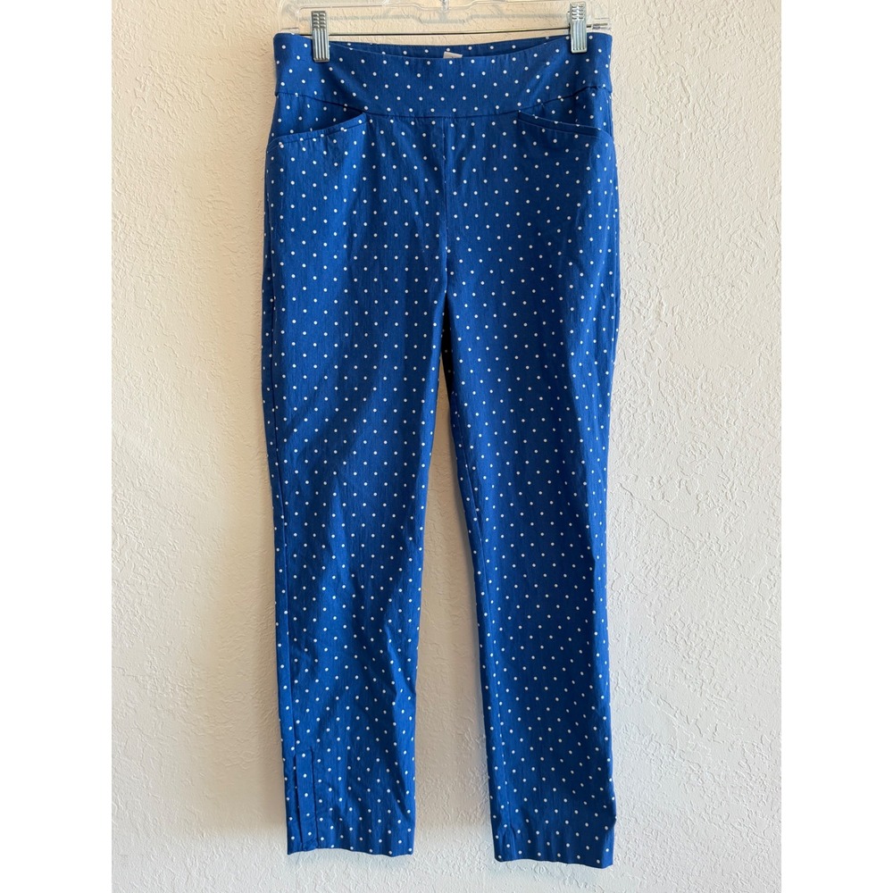 Chicos Perfect Stretch Blue Polka Dot Pull On Slim Leg Pants Size 0 Small